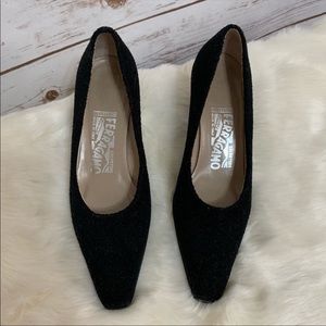 Salvatore Ferragamo Boucle Fabric Kitten Heels